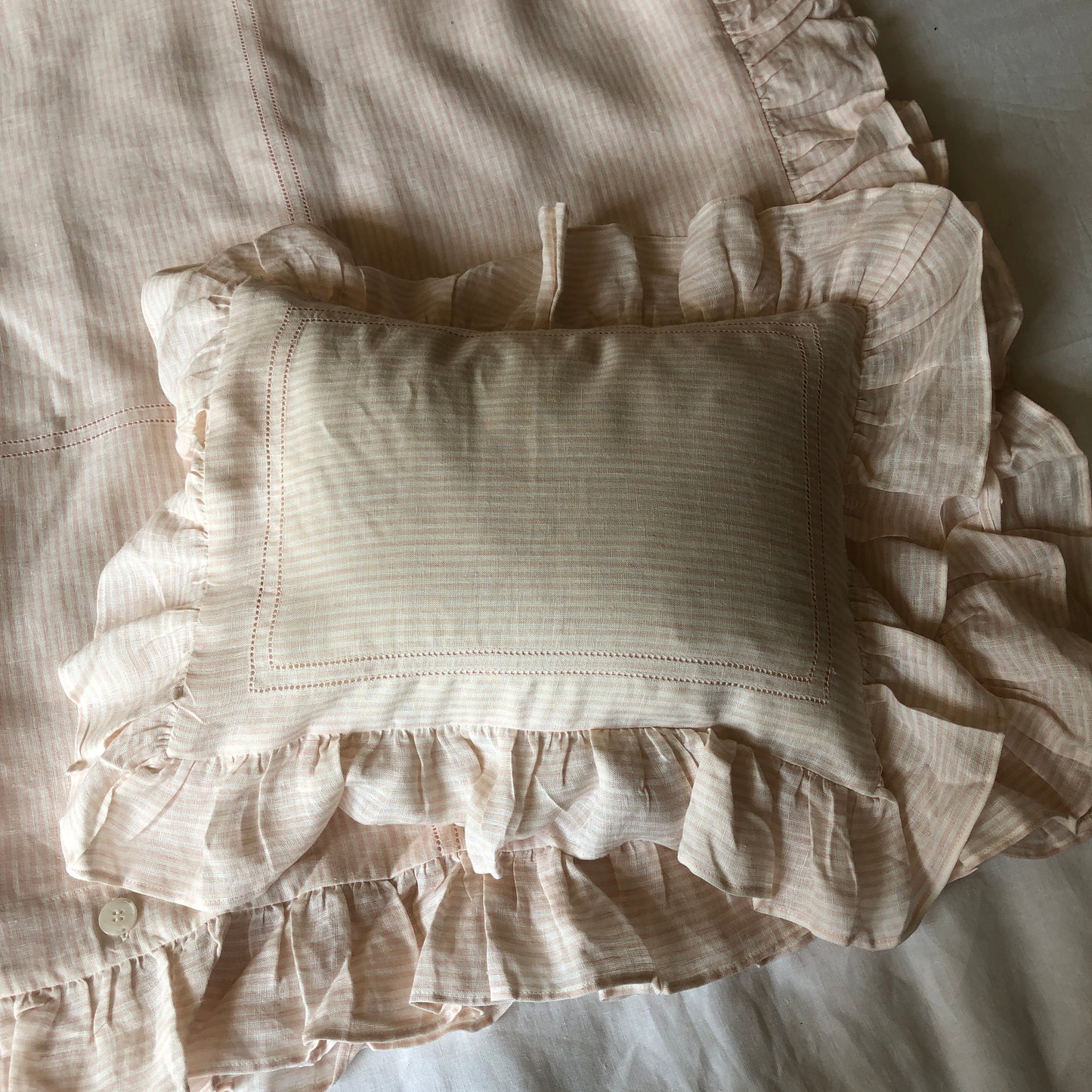 Development Sample Pink/White Stripe Children's Ruffle Duvet & Pillowcase Set