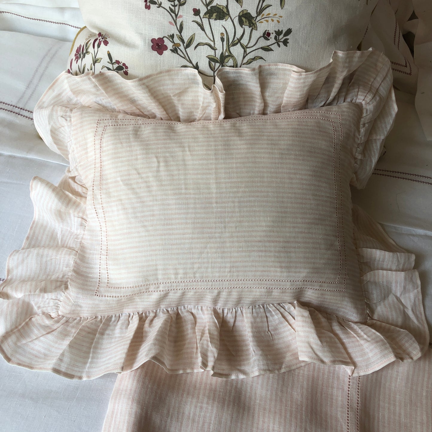 Development Sample Pink/White Stripe Children's Ruffle Duvet & Pillowcase Set