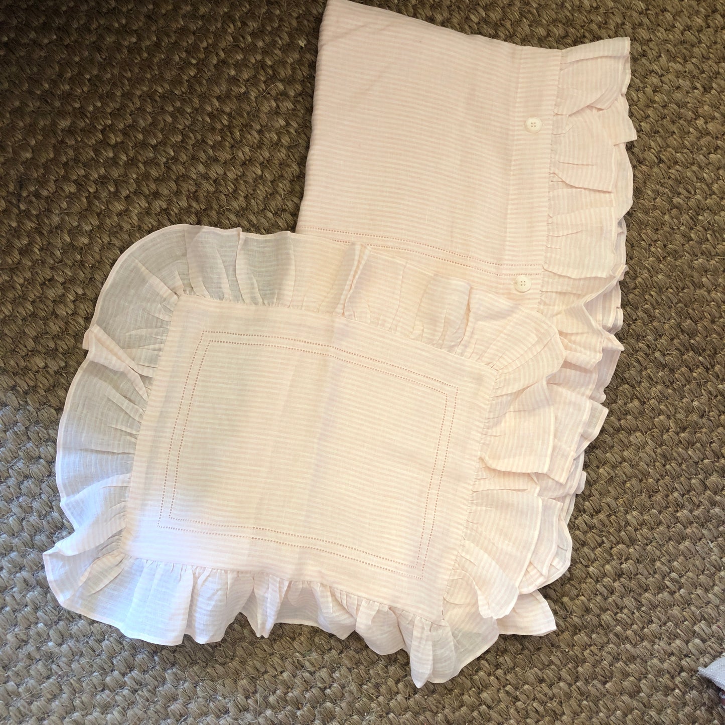 Development Sample Pink/White Stripe Children's Ruffle Duvet & Pillowcase Set