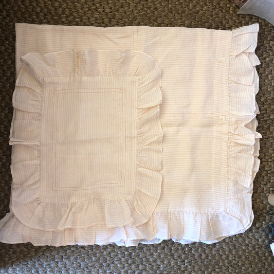 Development Sample Pink/White Stripe Children's Ruffle Duvet & Pillowcase Set