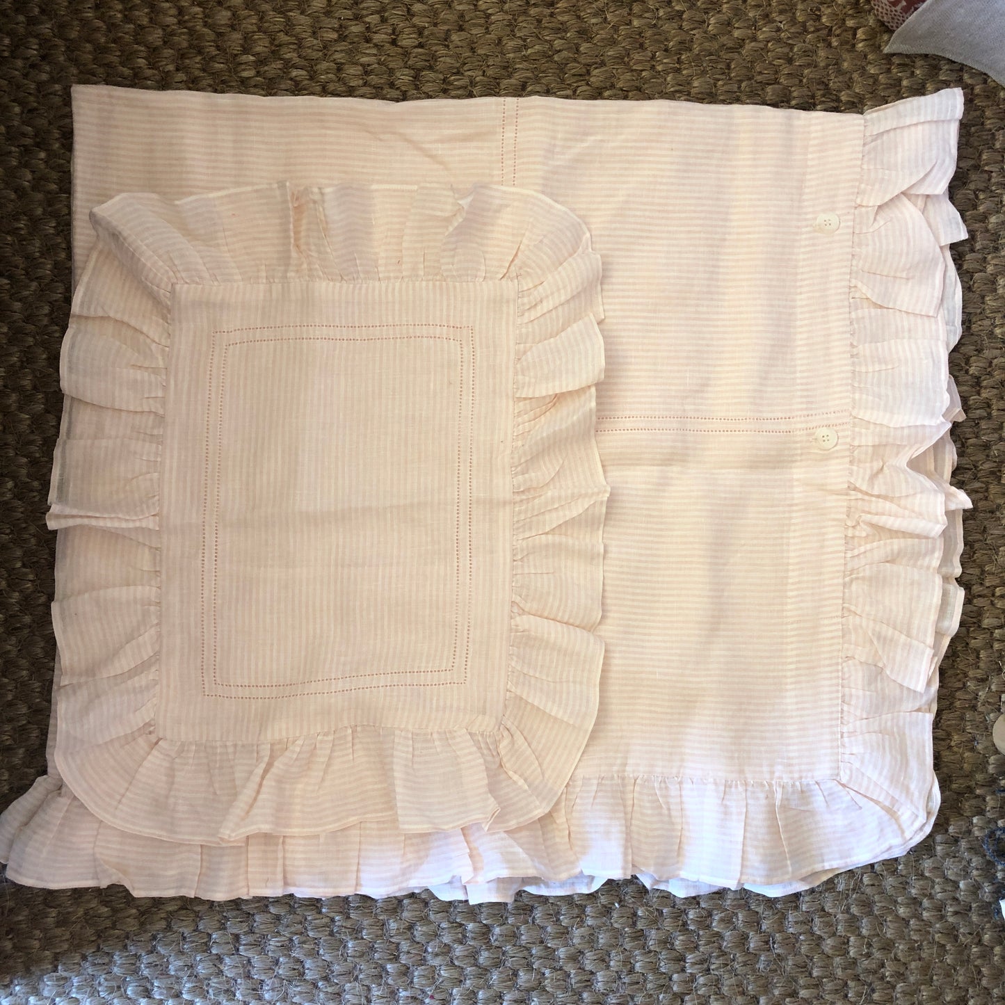 Development Sample Pink/White Stripe Children's Ruffle Duvet & Pillowcase Set