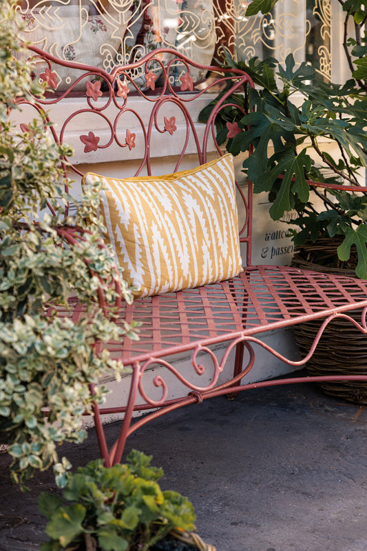 Shashka Print Cushion in Ochre with Venetian Velvet in Ochre