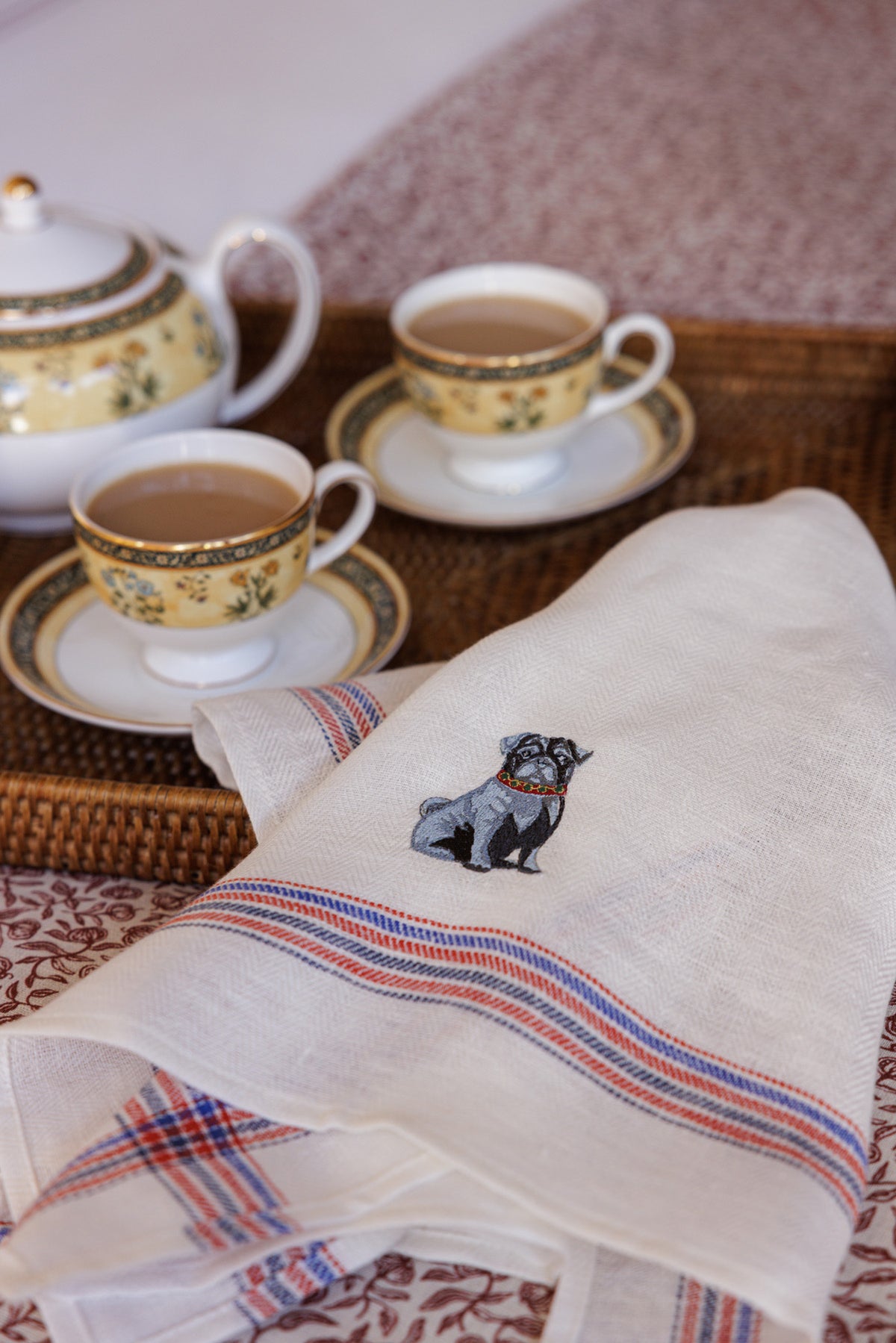 Kitchen Towel with Pug Embroidery