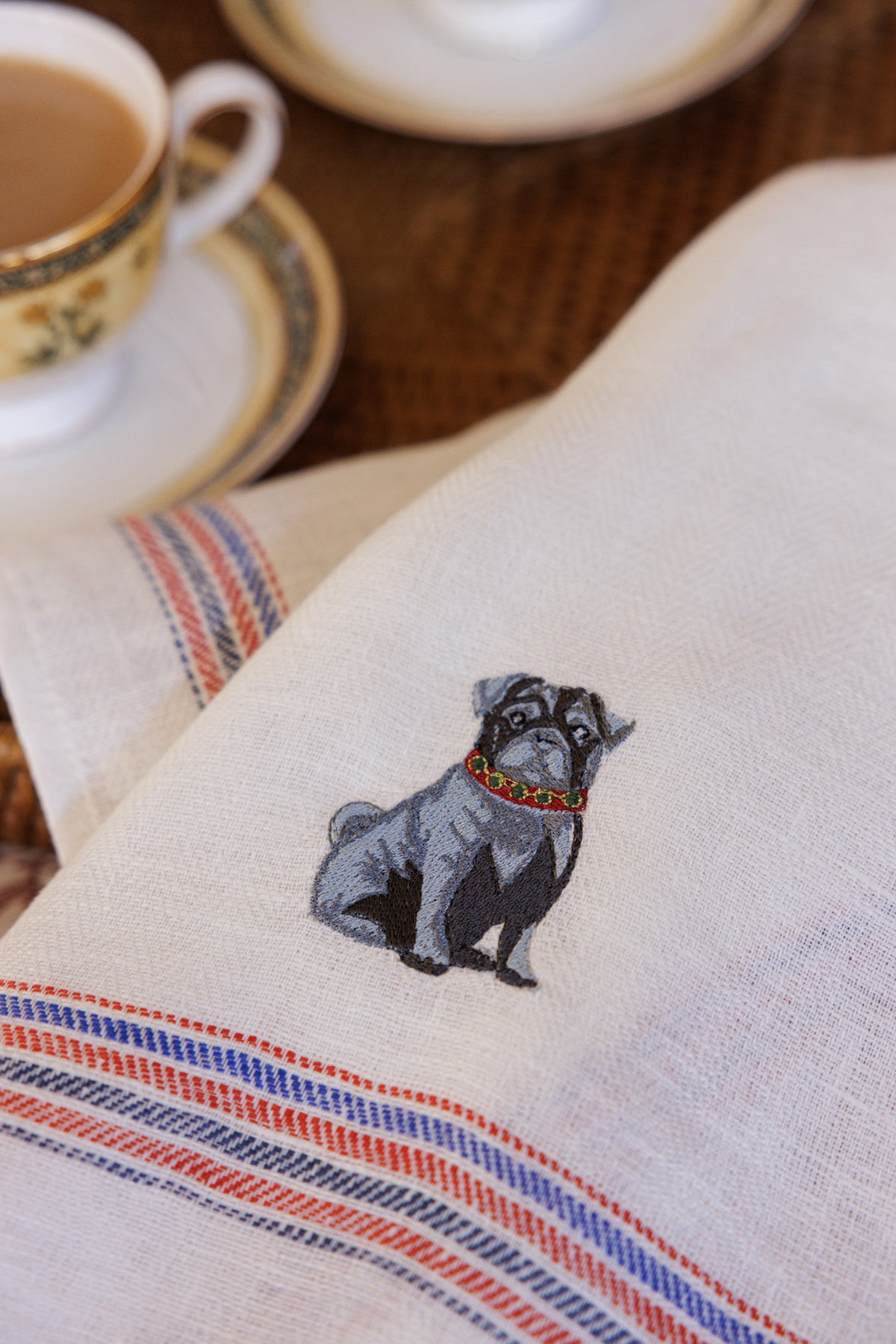 Kitchen Towel with Pug Embroidery