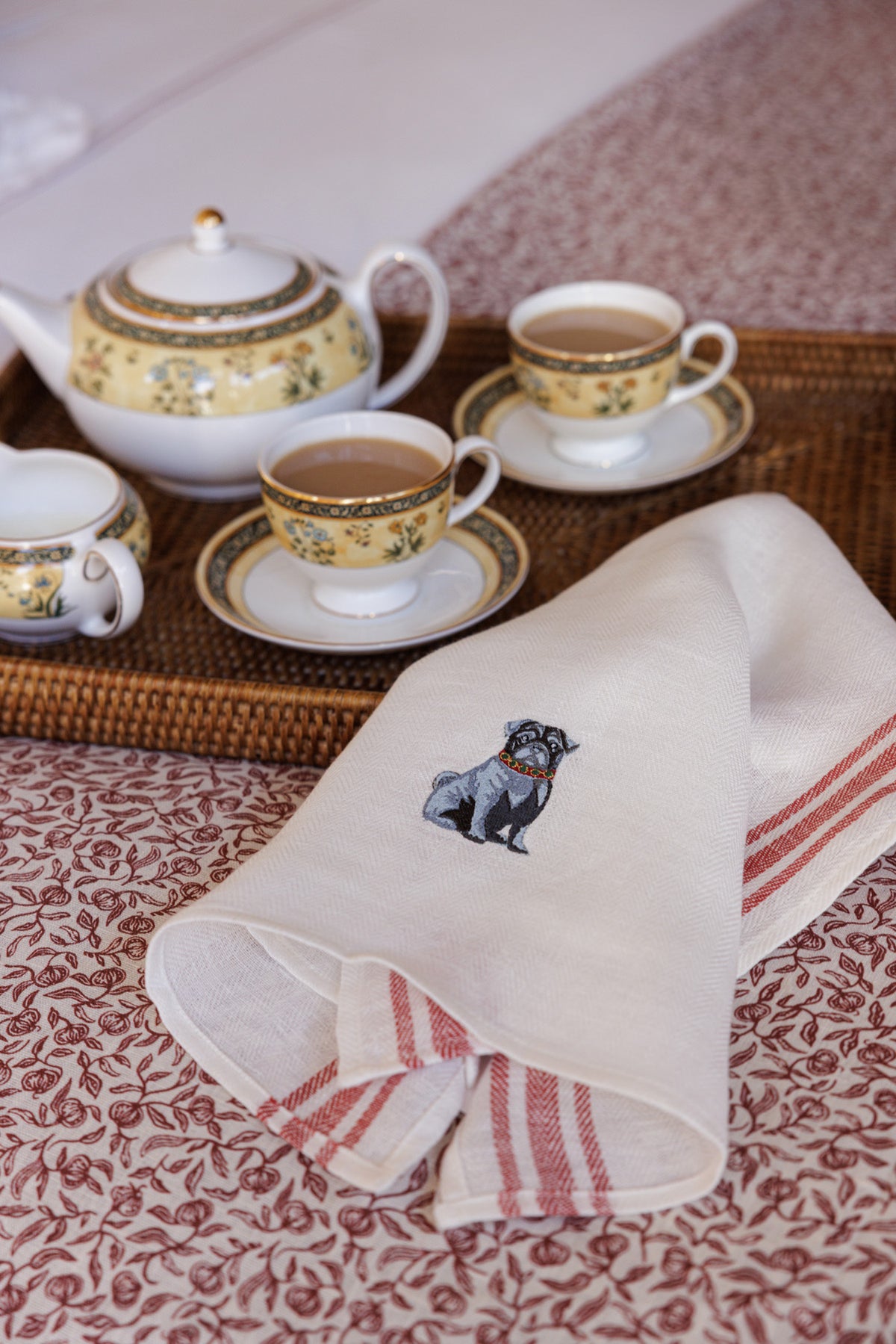 Kitchen Towel with Pug Embroidery
