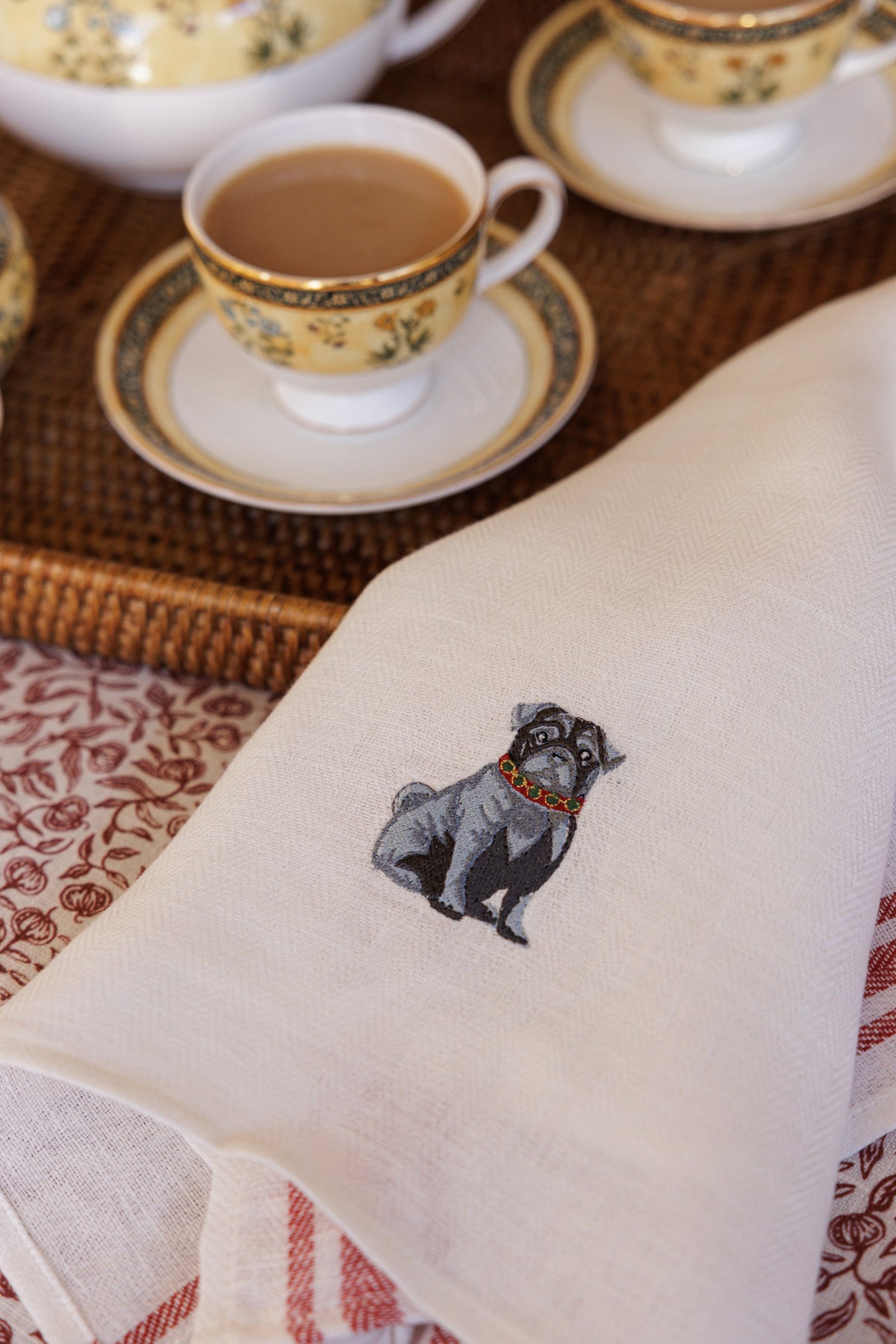 Kitchen Towel with Pug Embroidery