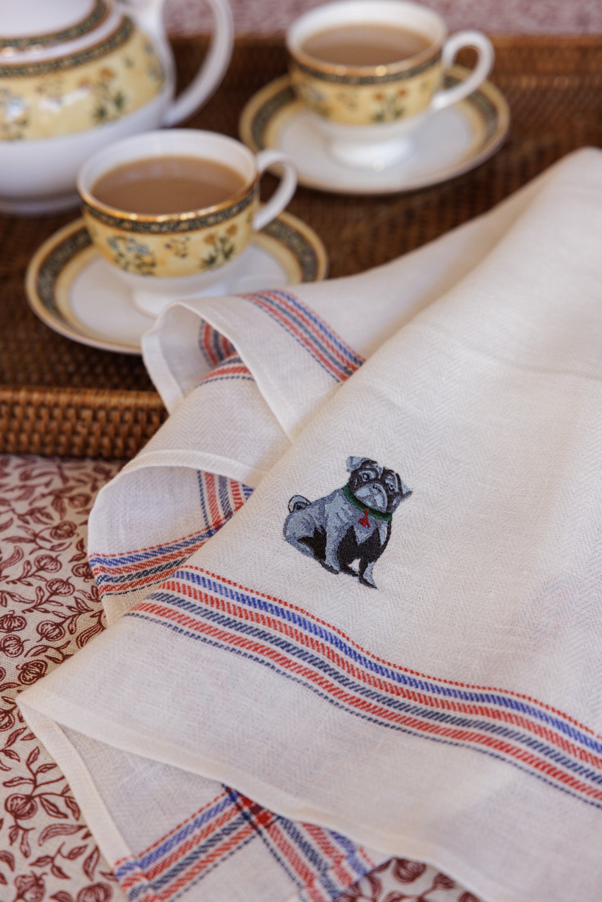 Kitchen Towel with Pug Embroidery