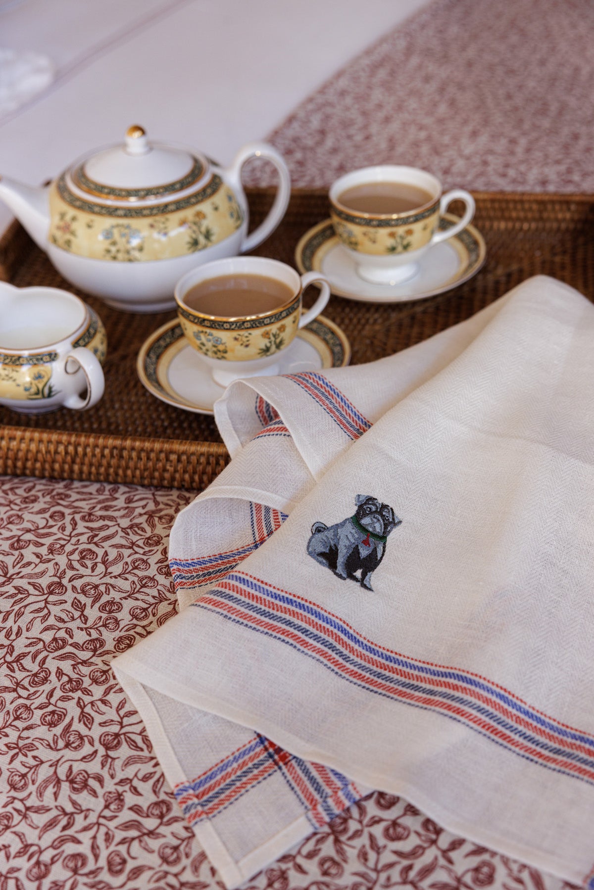 Kitchen Towel with Pug Embroidery
