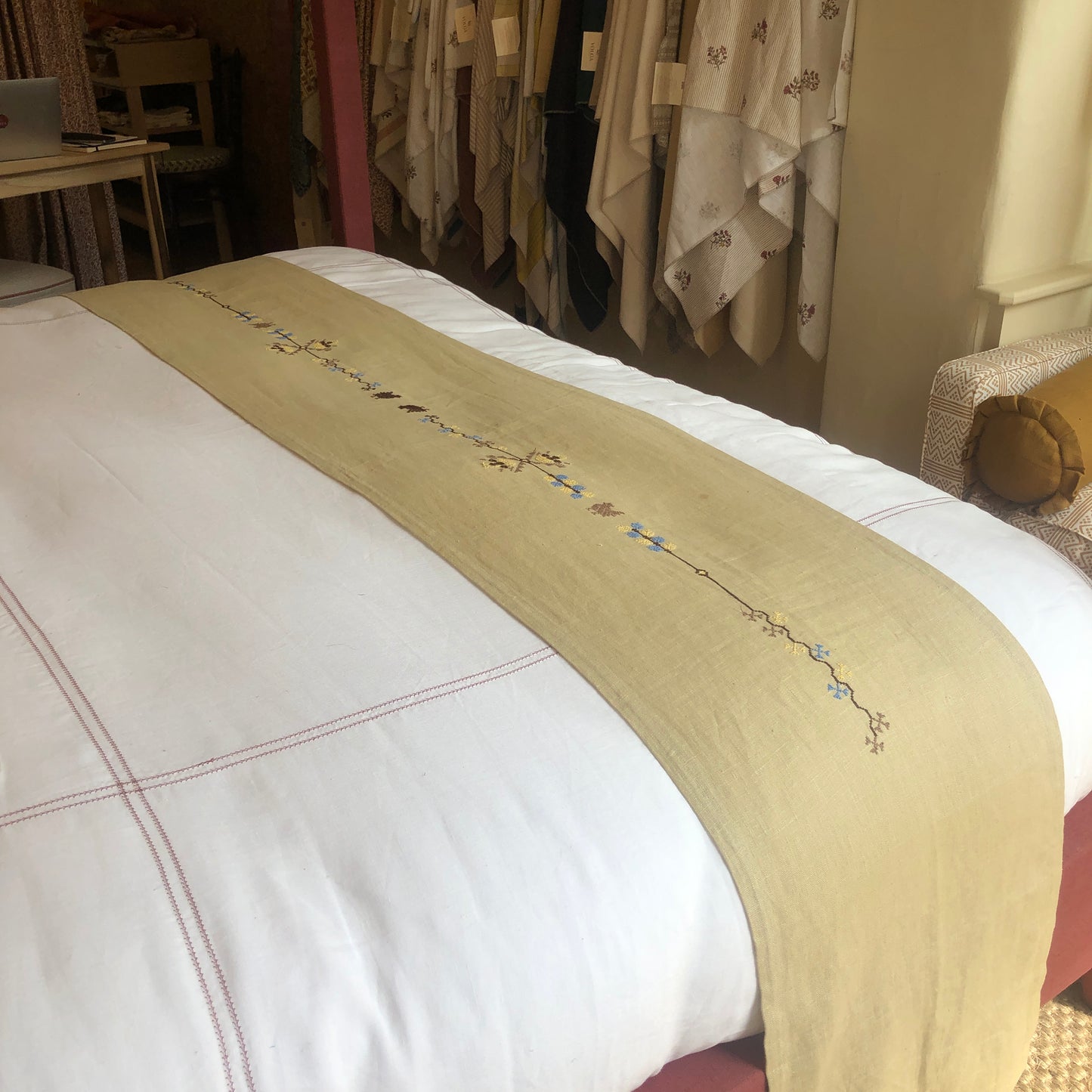 Ex Display Pale Gold Table Runner with Palestinian Hand Embroidery