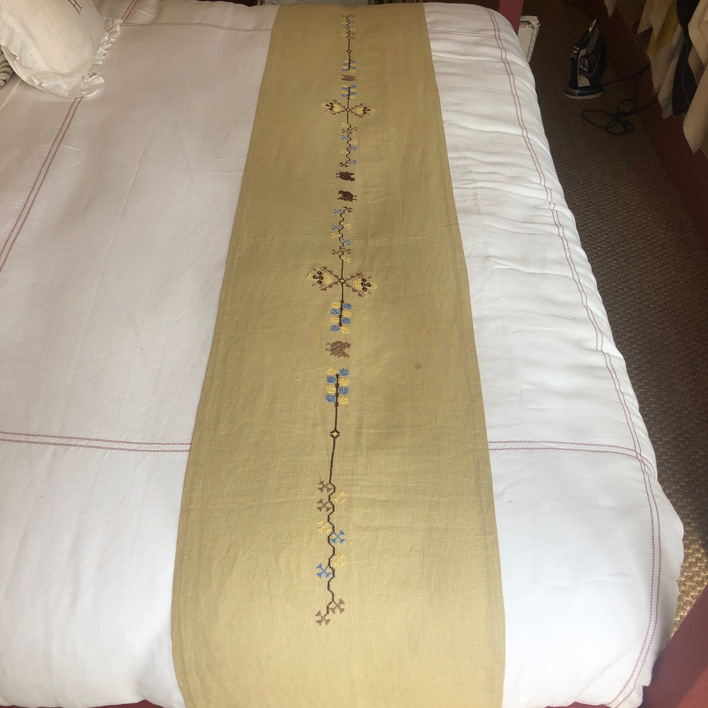 Ex Display Pale Gold Table Runner with Palestinian Hand Embroidery
