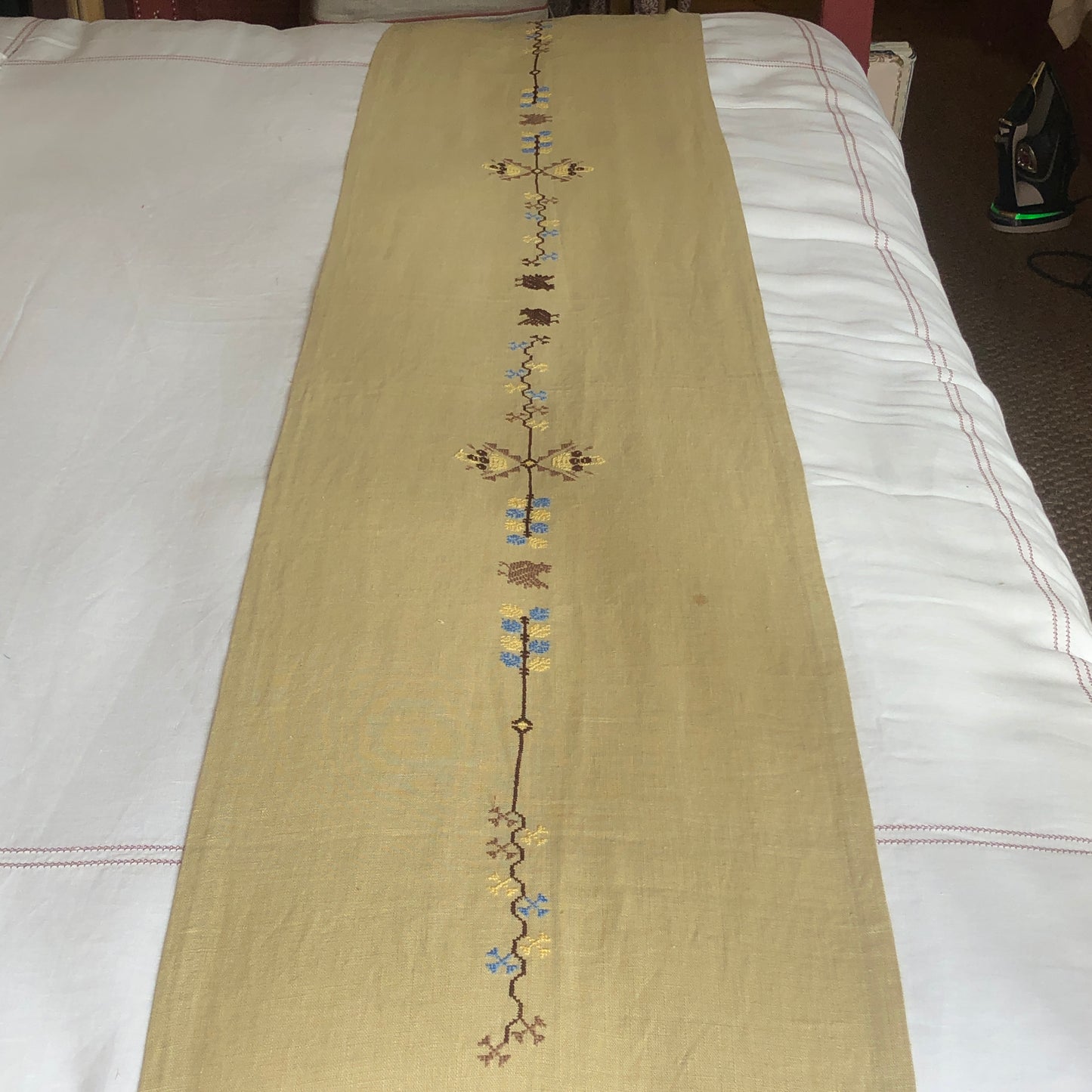 Ex Display Pale Gold Table Runner with Palestinian Hand Embroidery