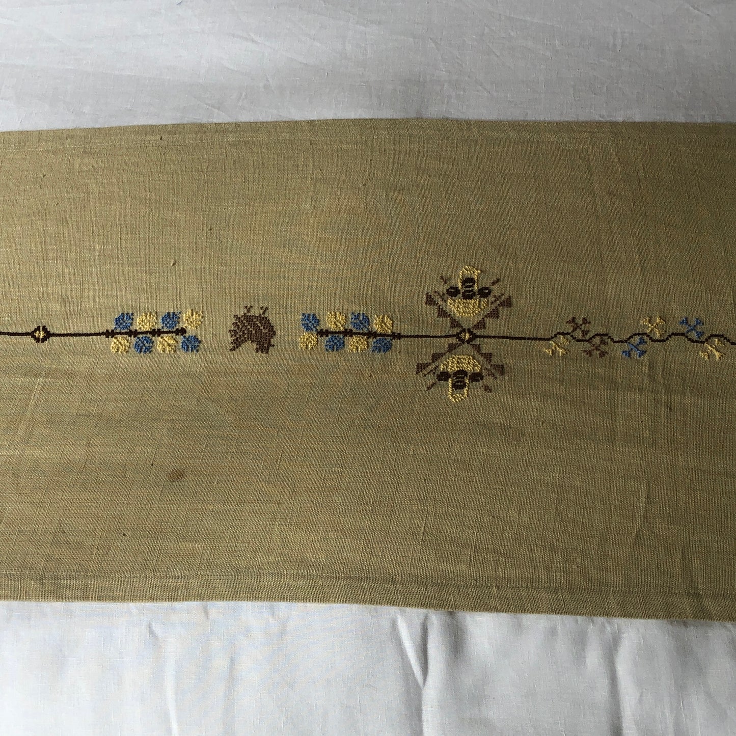 Ex Display Pale Gold Table Runner with Palestinian Hand Embroidery