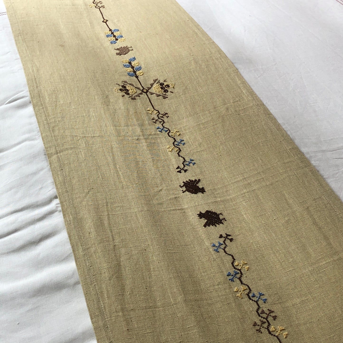 Ex Display Pale Gold Table Runner with Palestinian Hand Embroidery