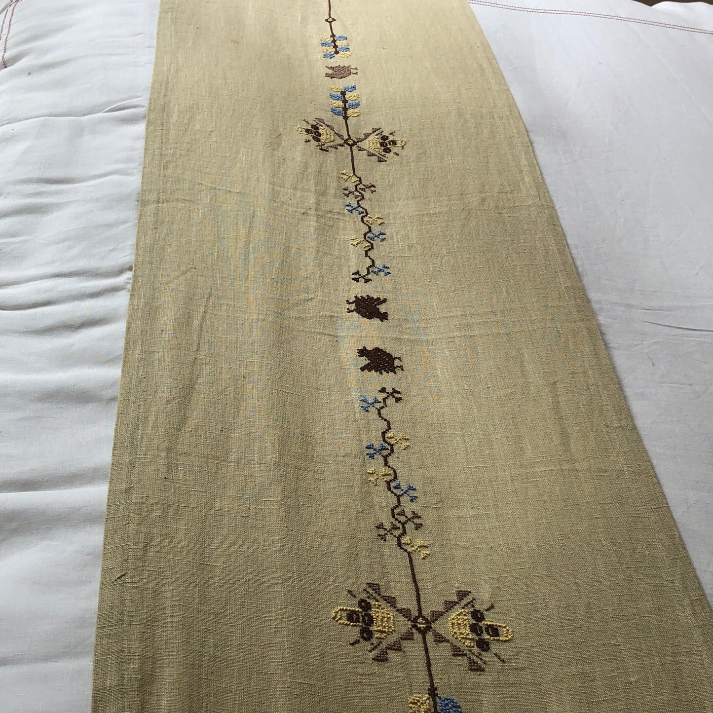 Ex Display Pale Gold Table Runner with Palestinian Hand Embroidery