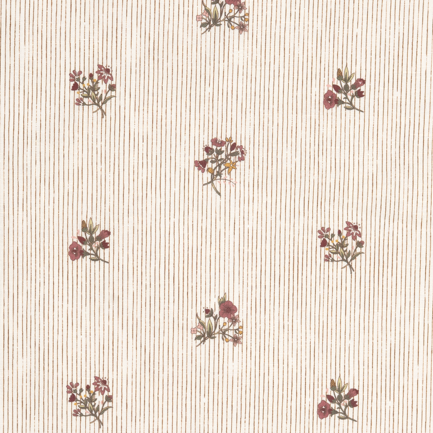 Paper-Backed Flax & Field Posy Pinstripe Printed Linen Wallcovering Scarlet/Oyster
