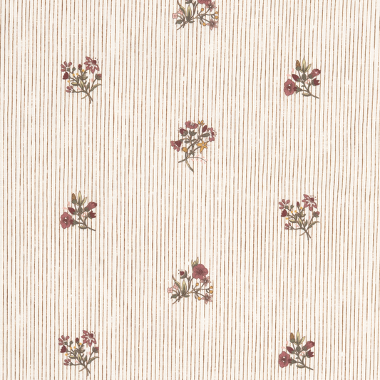 Flax & Field Posy Pinstripe Dual Use Printed Linen Scarlet/Oyster