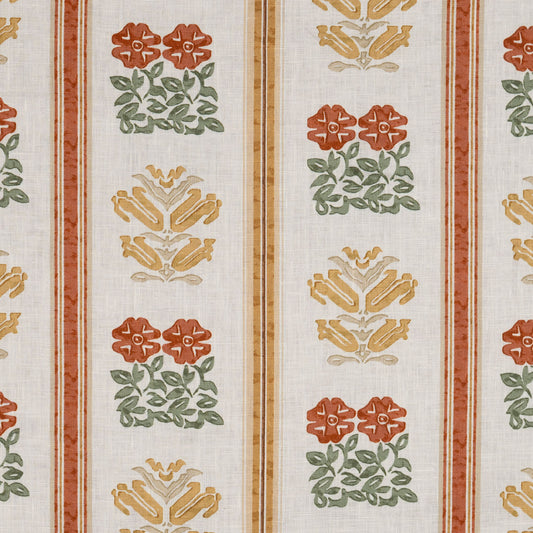 Folkloric Floral Stripe Dual Use Printed Linen Amber/Oyster