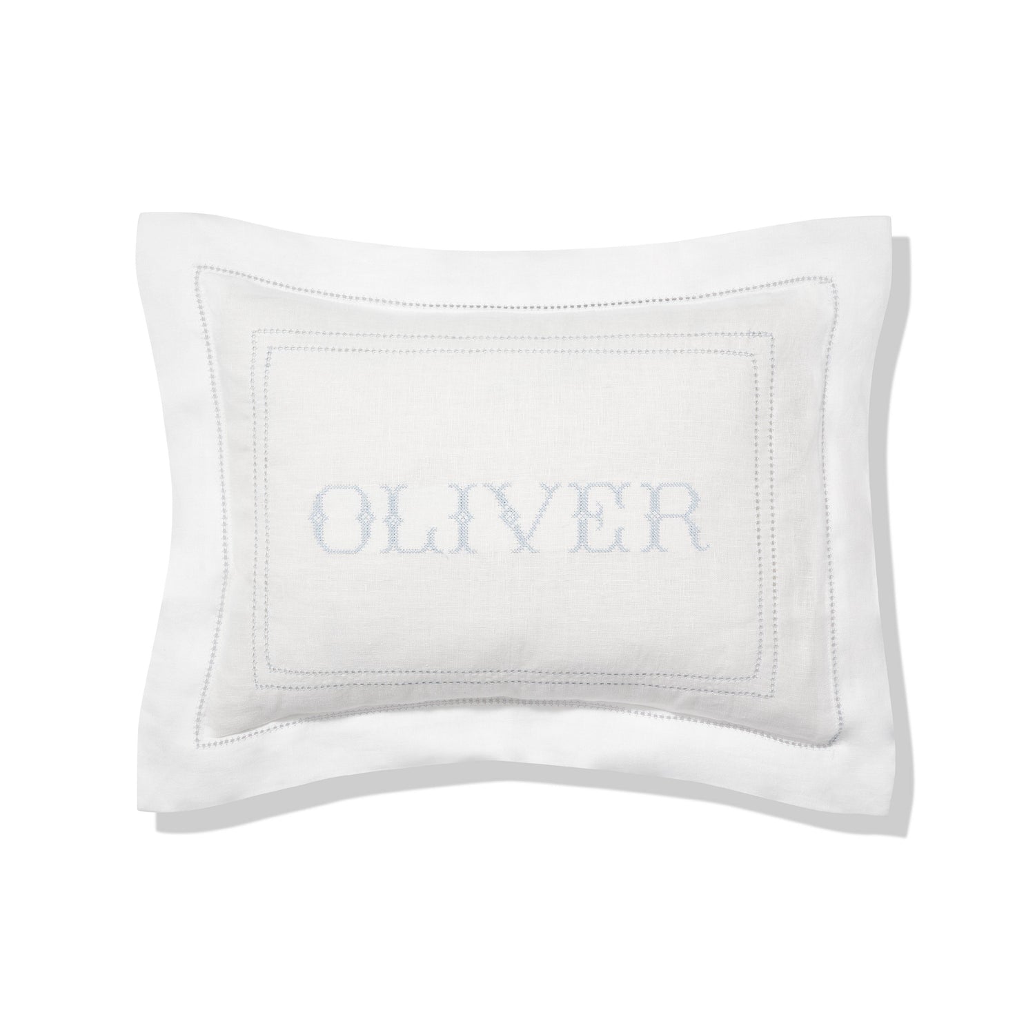 Elizaveta personalised boudoir pillow in chambray blue hemstitch