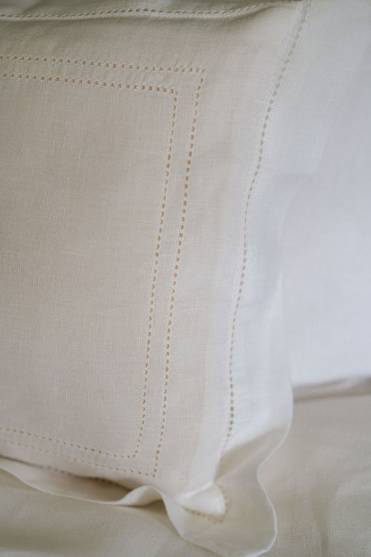 Elizaveta Boudoir Pillow in Ivory White Hemstitch