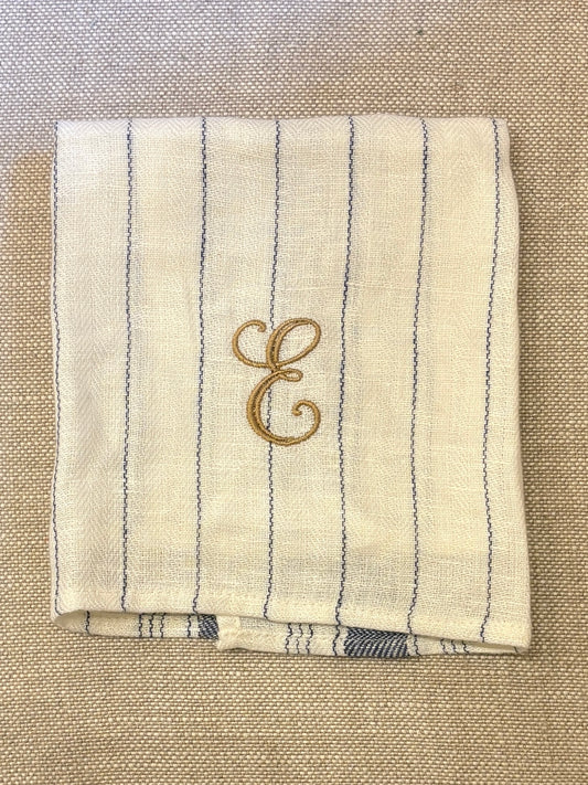 Kitchen Towel in French Blue with E Embroidery