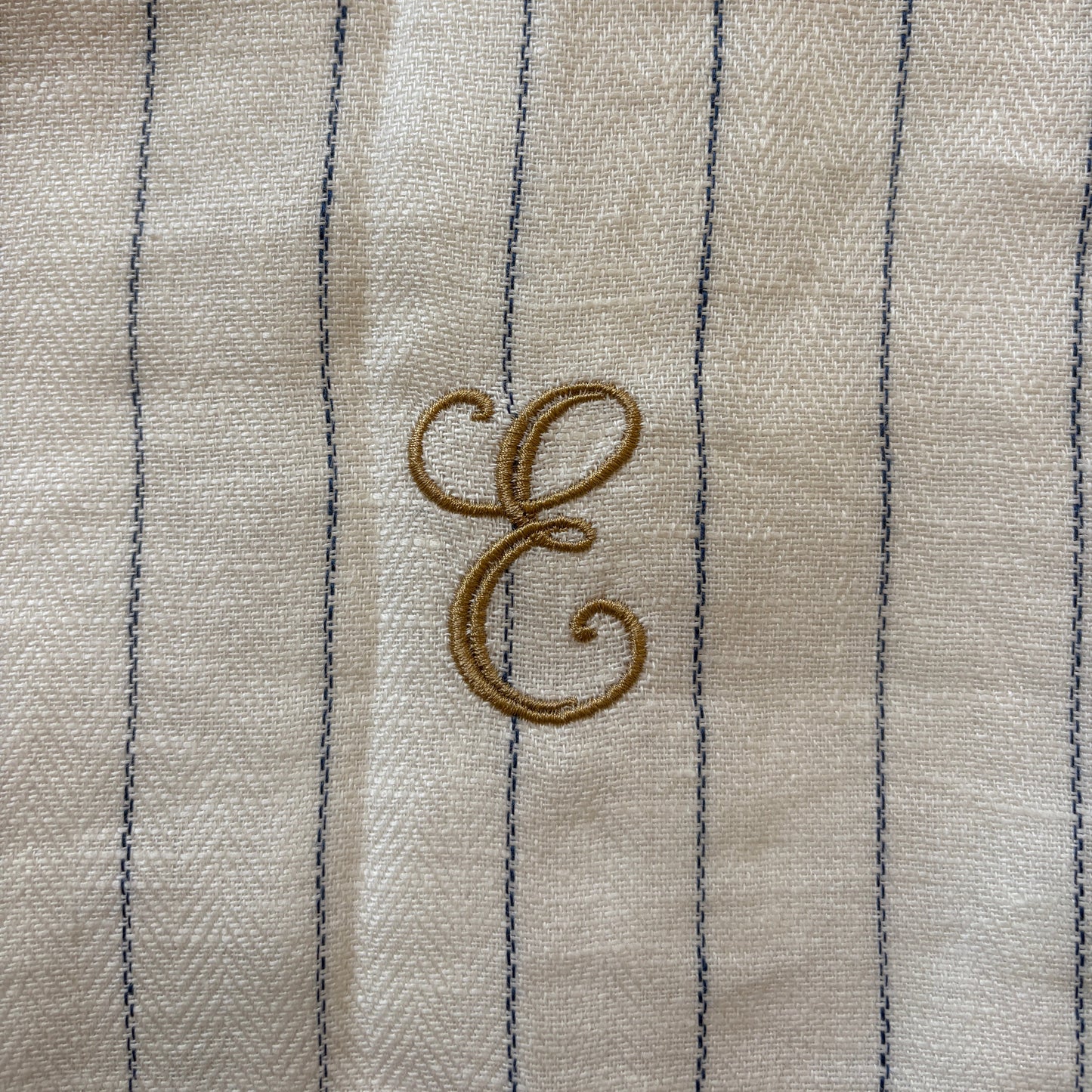 Kitchen Towel in French Blue Stripe with 'E' Embroidery