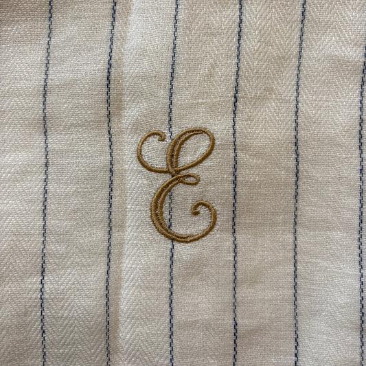 Kitchen Towel in French Blue Stripe with 'E' Embroidery