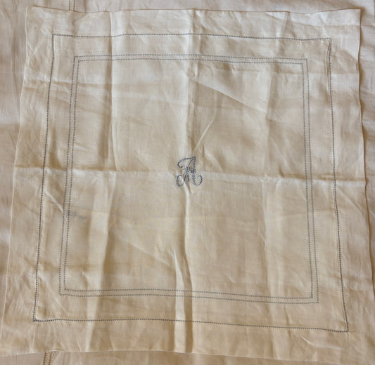 Elizaveta Pillowcase in Chambray Blue Hemstitch with 'A' Embroidery, Square Size
