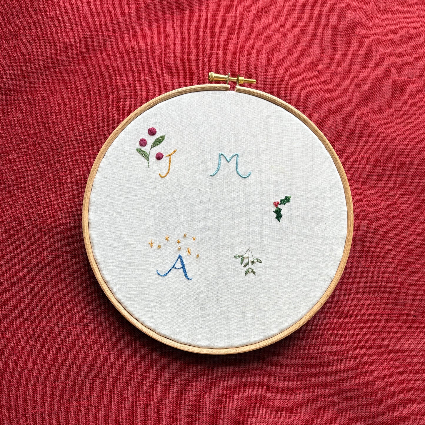 Pomegranate Print Stocking in Marsala with Hand Embroidery