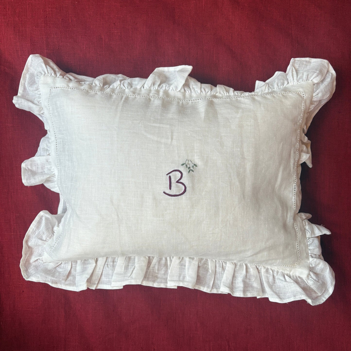 Boudoir Pillow with Frill Edge and Hand Embroidery