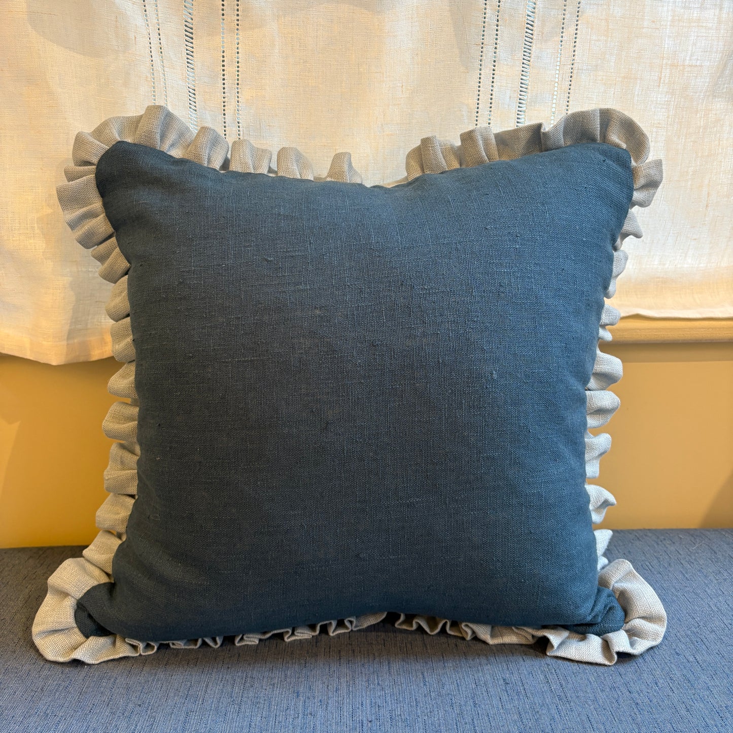 Prussian Blue Cushion with Porcelain Frill