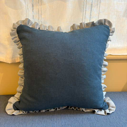 Prussian Blue Cushion with Porcelain Frill