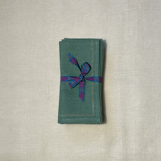 Set of 6 Constantia Green Napkins with Old Gold Hemstitch
