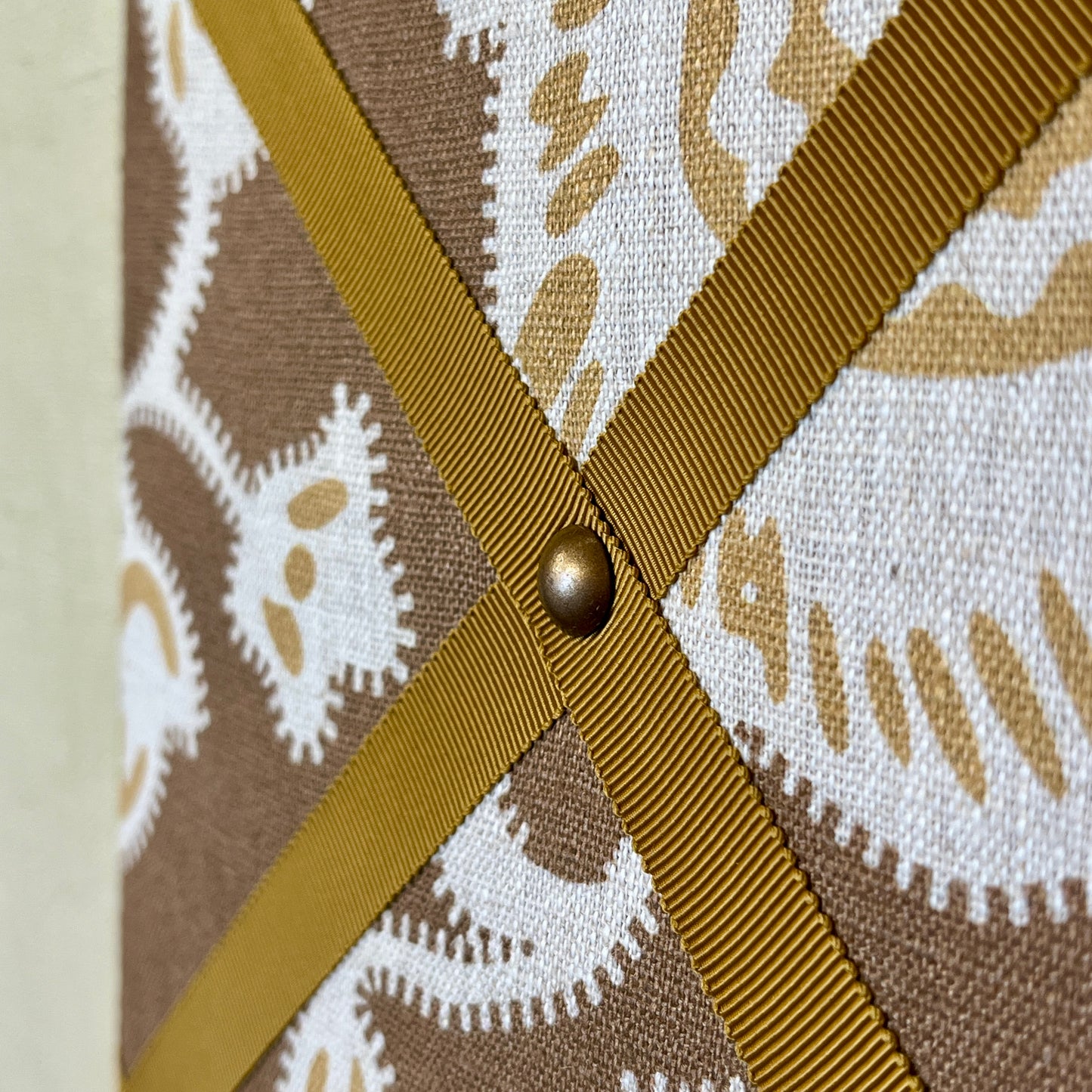Ribboned Bulletin Board in Volga's Persian Poppy Print in Bronze with Old Gold Trim