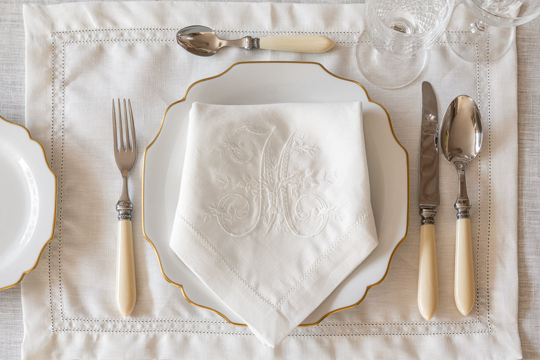 Large Napkin Hemstitch Ivory White