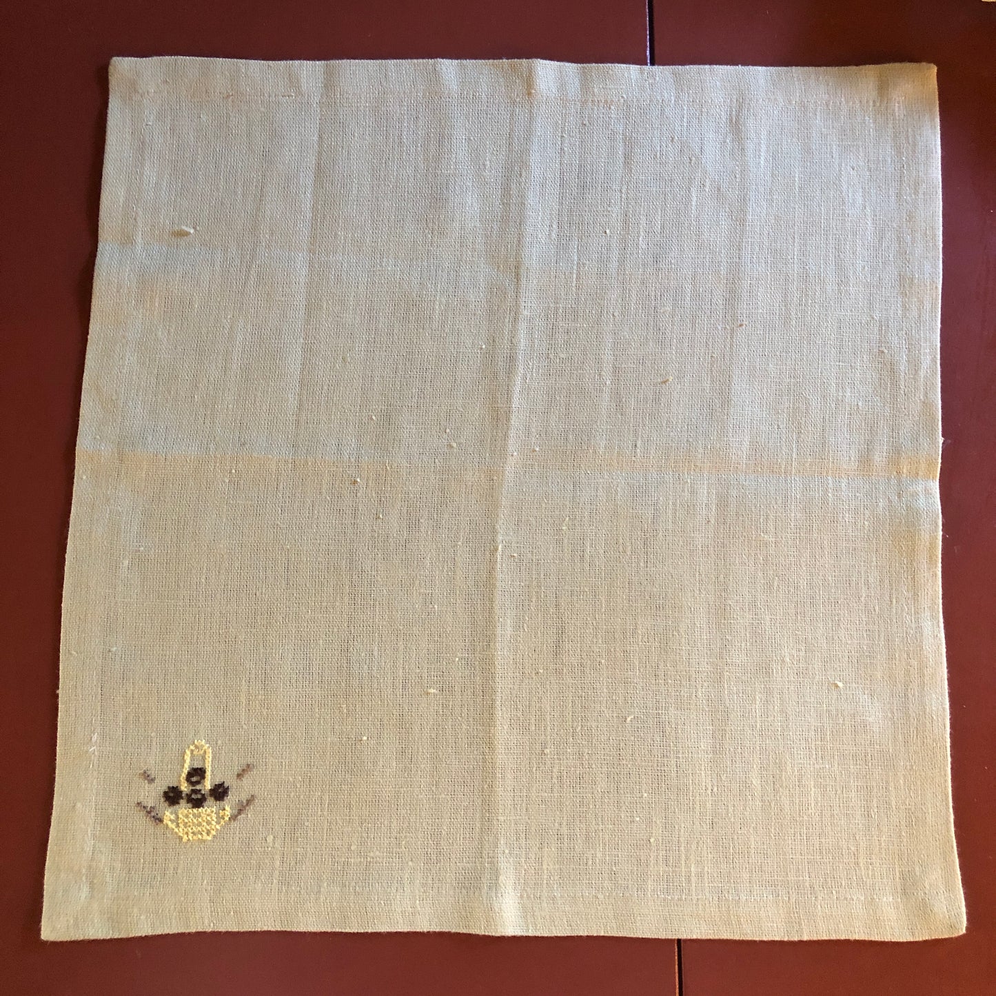 Napkin Pale Gold Napkin With Palestinian Egg Basket Hand Embroidery