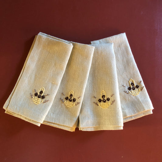 Napkin Pale Gold Napkin With Palestinian Egg Basket Hand Embroidery