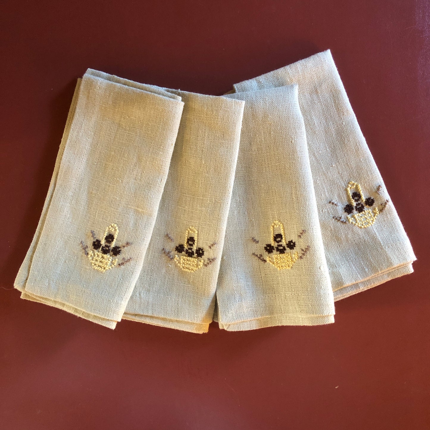 Napkin Pale Gold Napkin With Palestinian Egg Basket Hand Embroidery