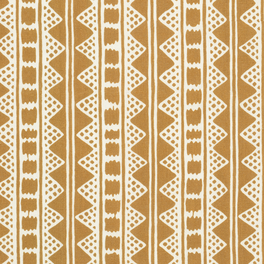 Paper-Backed Kitezh Printed Linen Wallcovering in Old Gold/Oyster