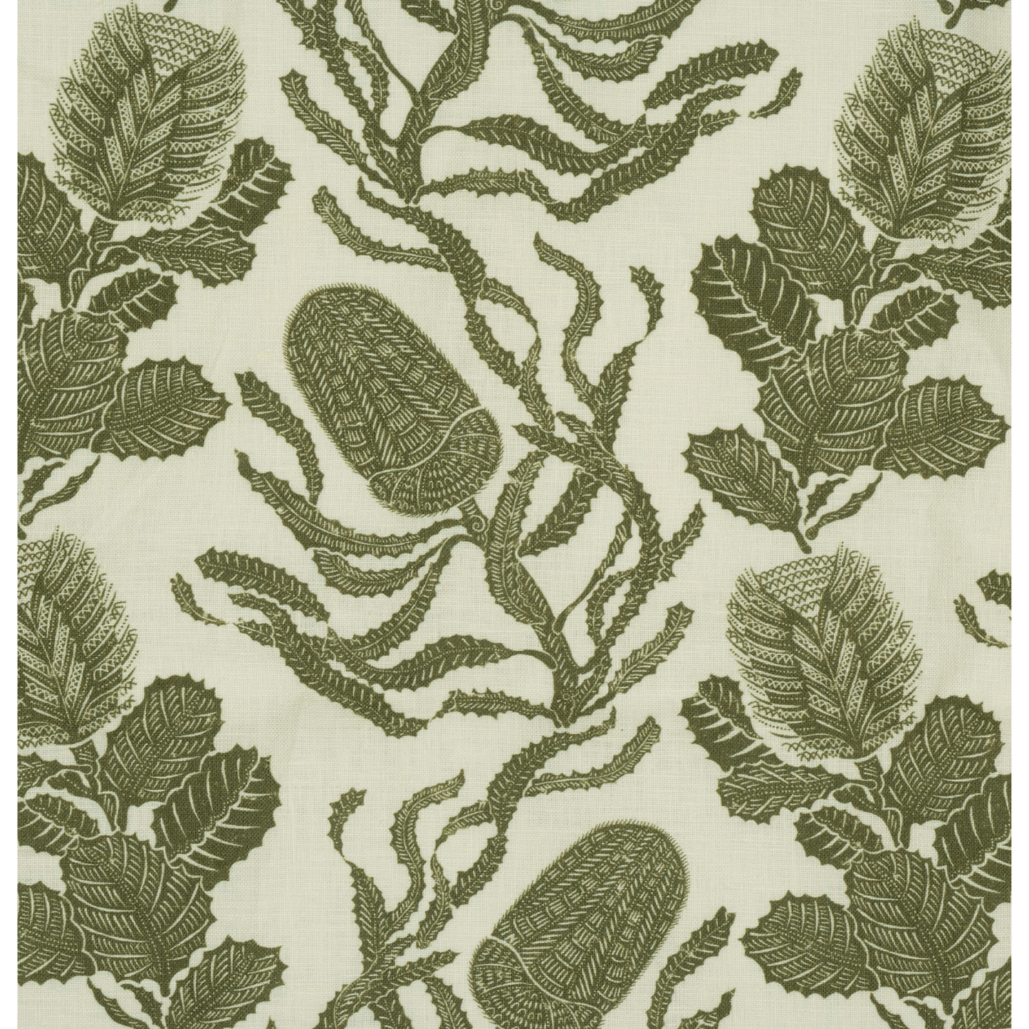 Paper-Backed Cape Botanical Printed Linen Wallcovering Botanical Green/Oyster