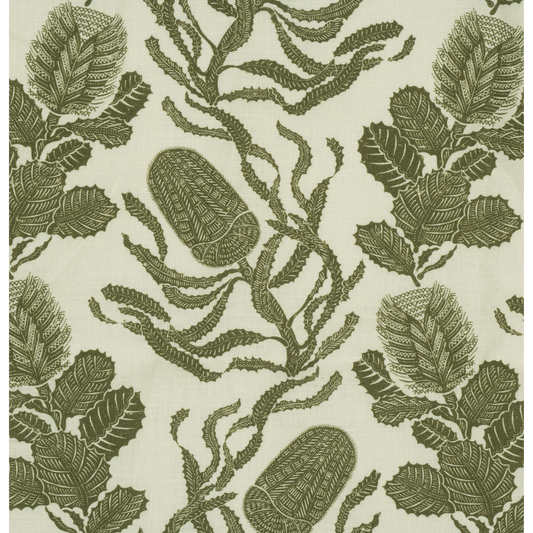 Paper-Backed Cape Botanical Printed Linen Wallcovering Botanical Green/Oyster