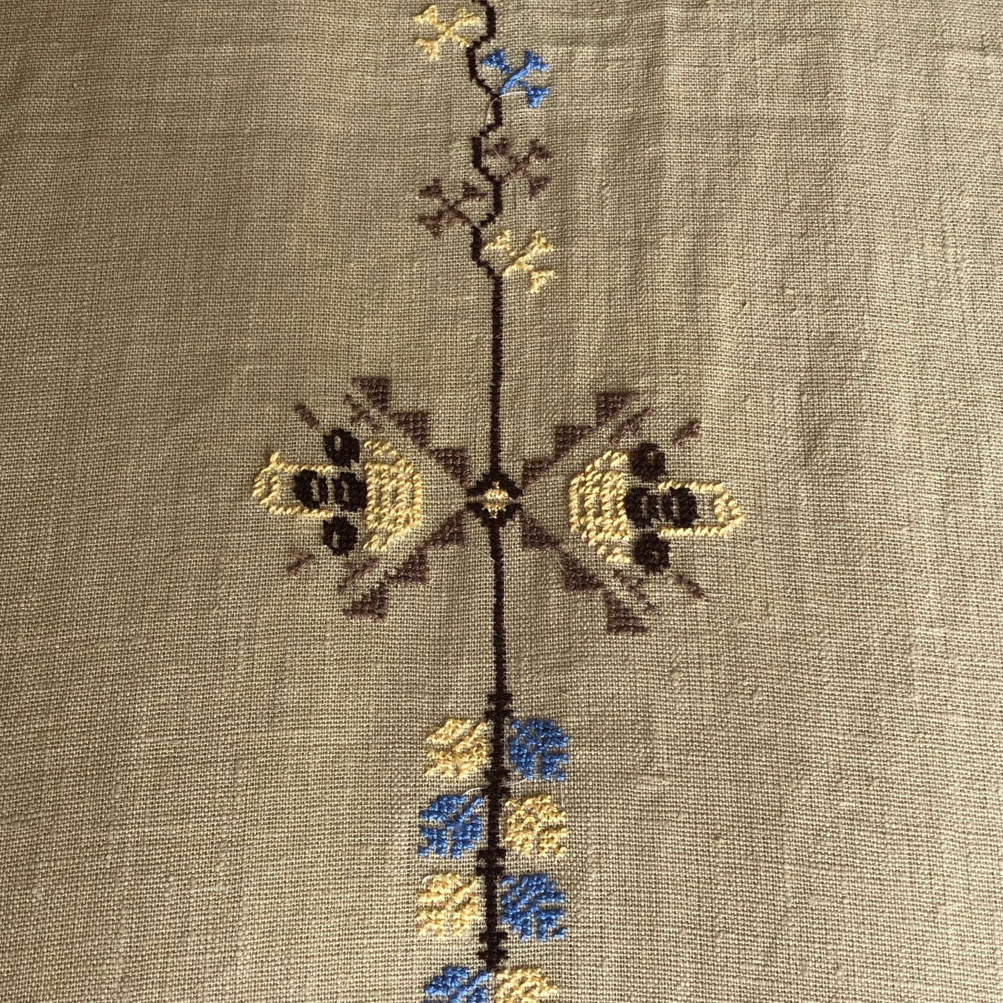 Pale Gold Table Runner with Palestinian Hand Embroidery