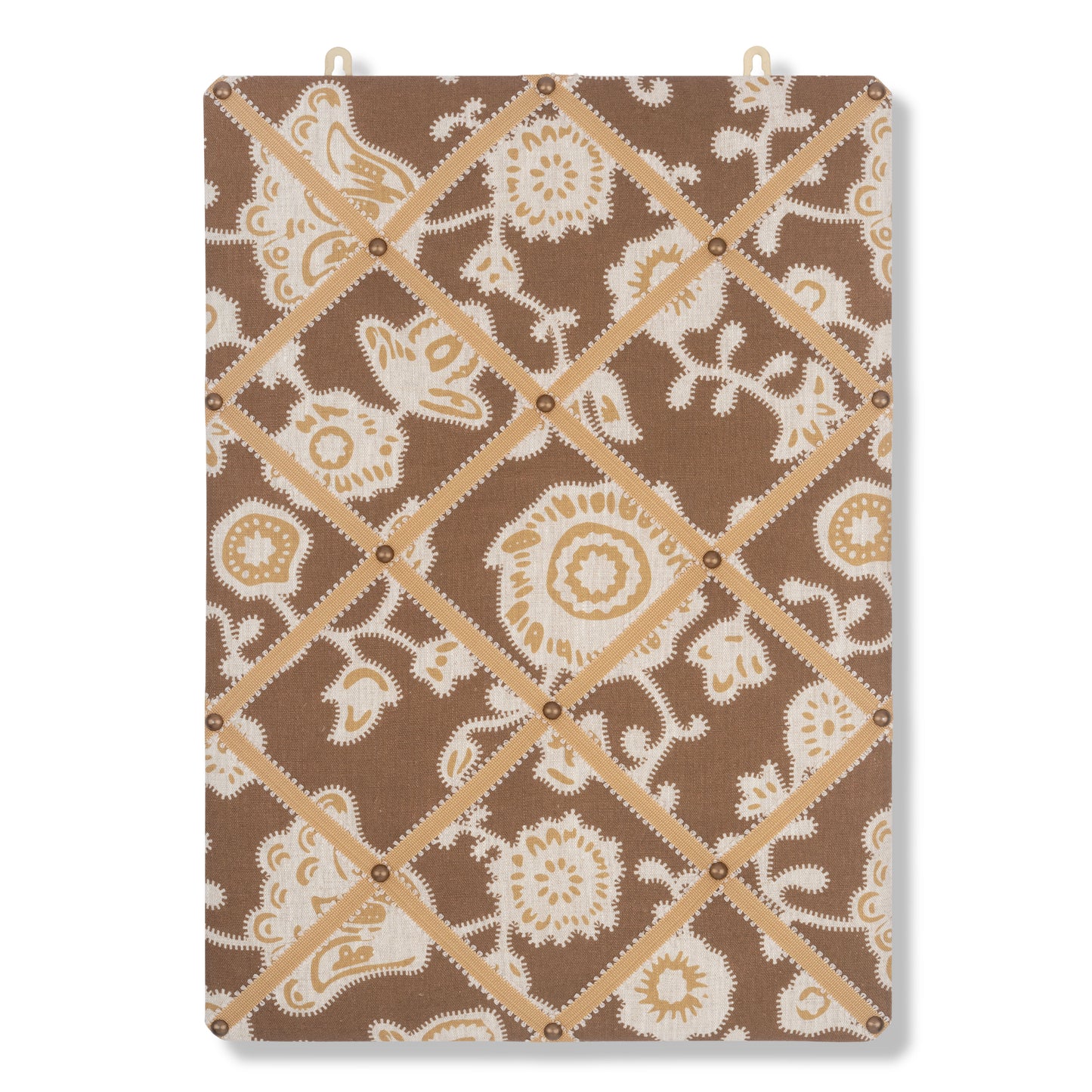 Ribboned Bulletin Board in Persian Poppy Bronze Print with Antique Gold Picot Trim