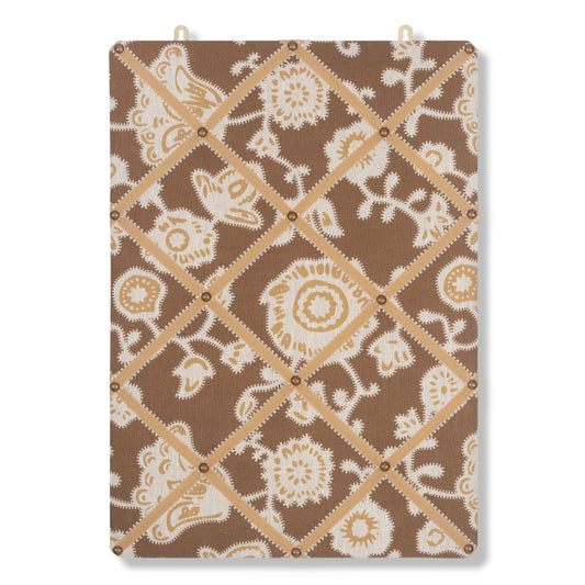 Ribboned Bulletin Board in Persian Poppy Bronze Print with Antique Gold Picot Trim