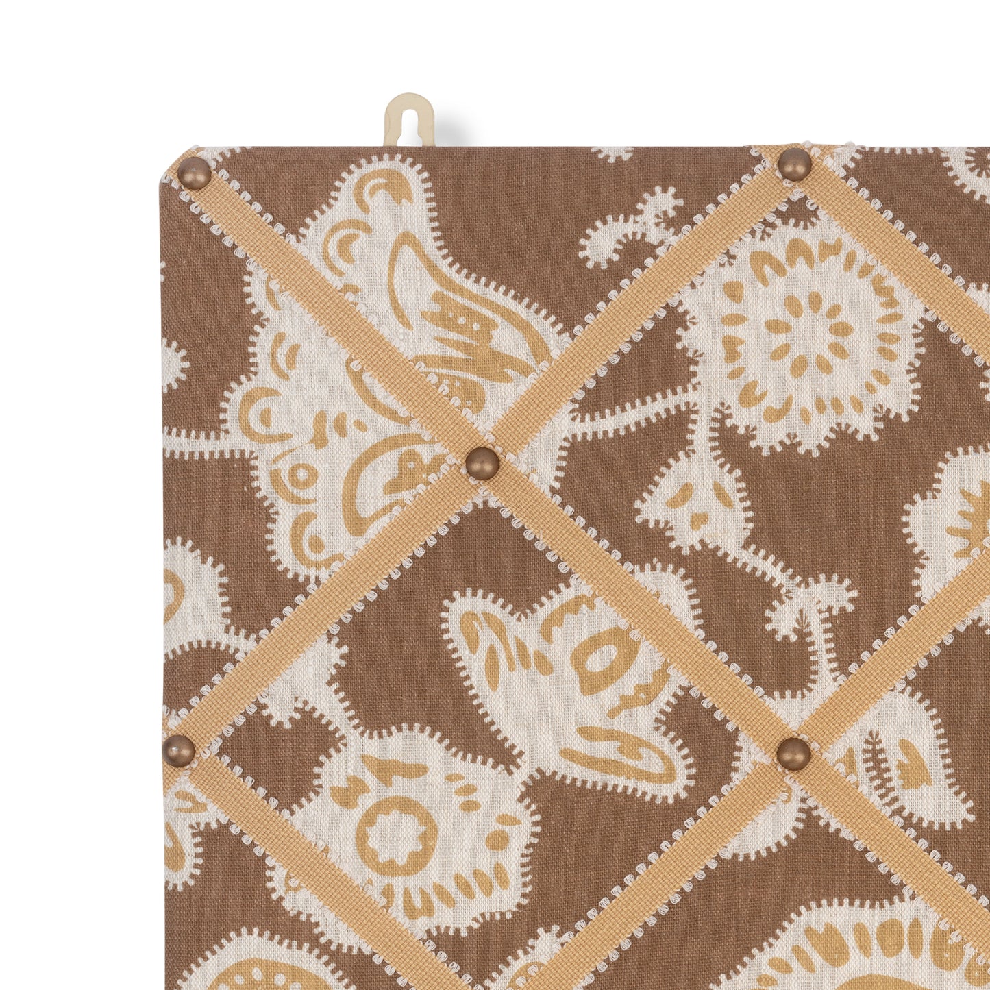Ribboned Bulletin Board in Persian Poppy Bronze Print with Antique Gold Picot Trim