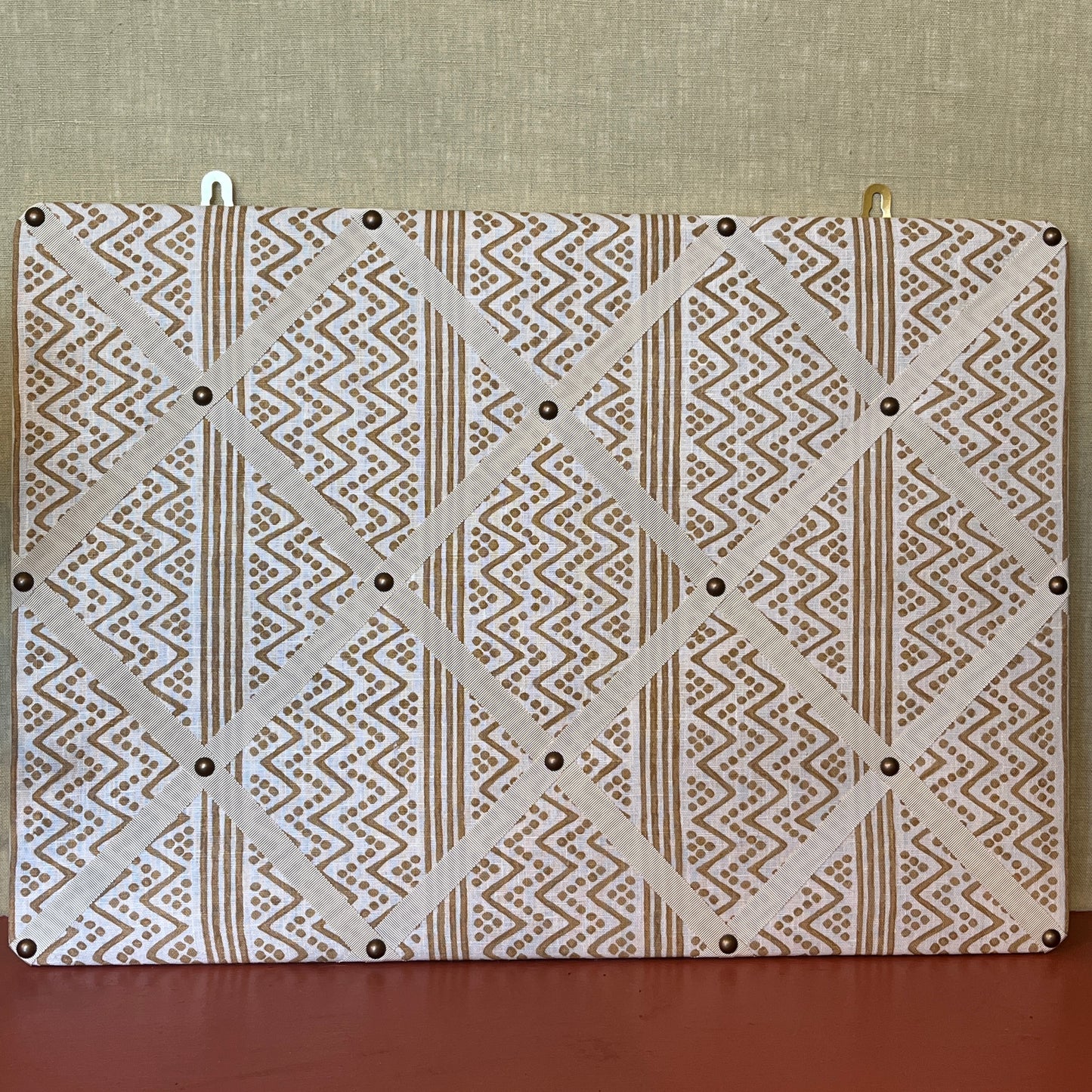Ribboned Bulletin Board in Volga’s Scherezade Print with Macadamia Trim