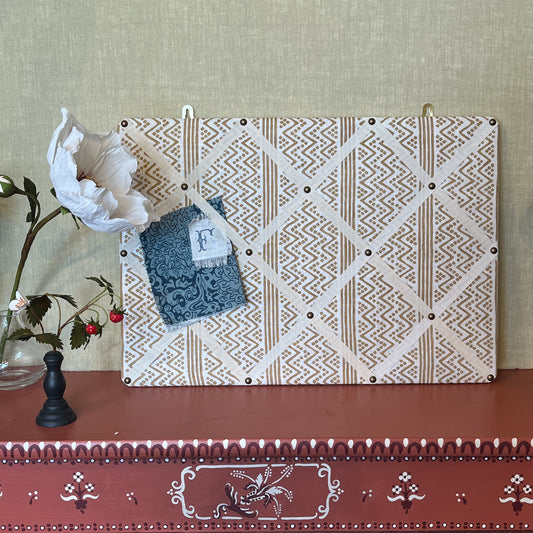 Ribboned Bulletin Board in Volga’s Scherezade Print with Macadamia Trim