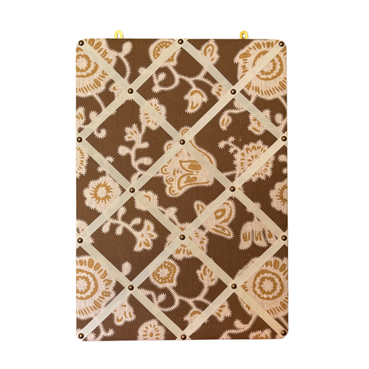 Ribboned Bulletin Board in Volga's Persian Poppy Print in Bronze with Macadamia Trim