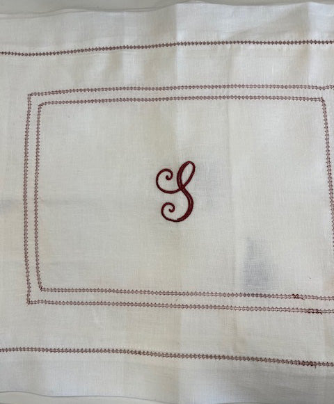 S' Embroidered Boudoir Pillowcase with Red Hemstitch