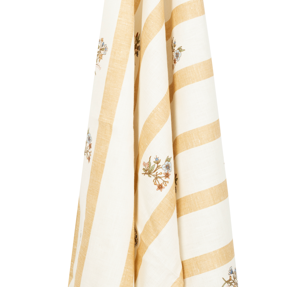 Flax & Field Posy Stripe Dual Use Printed Linen Ochre/Pale Oyster