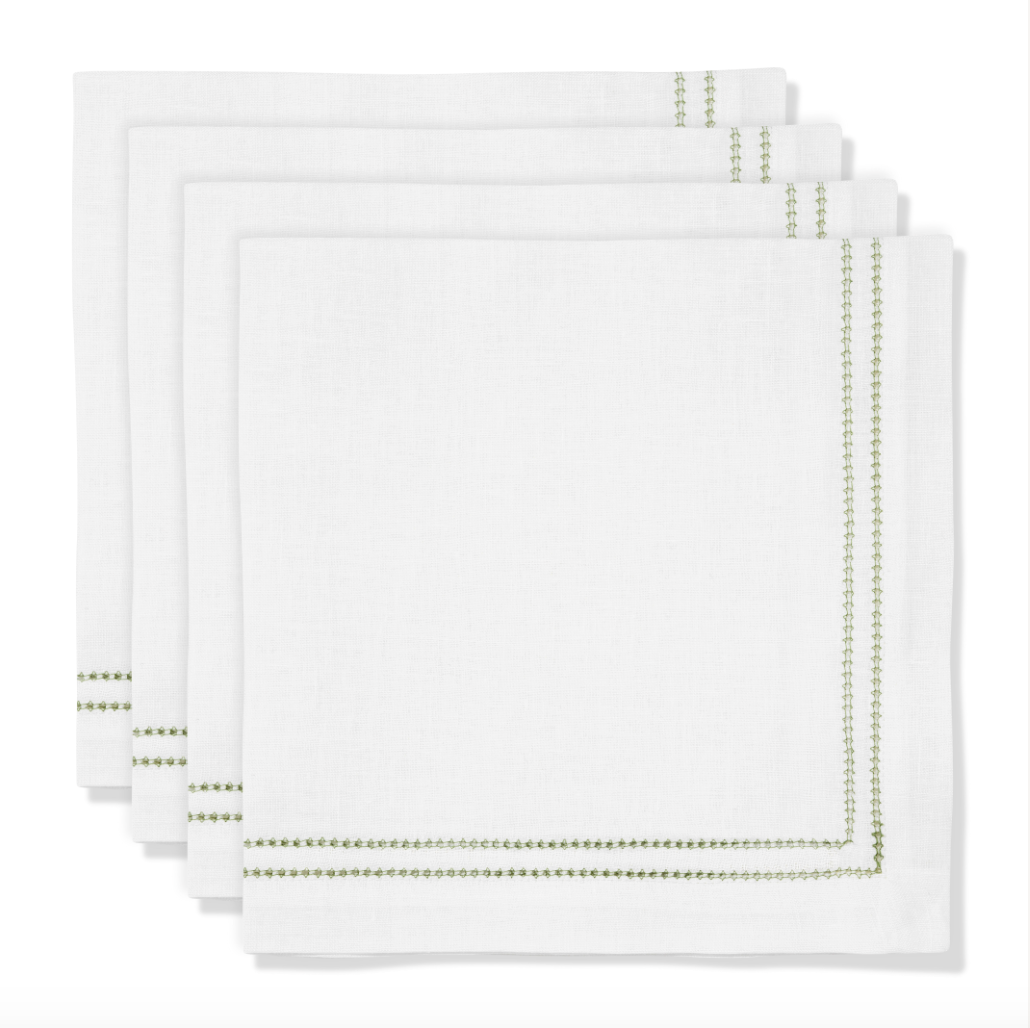 Set of Botanical Green Double Hemstitch Edge Napkins